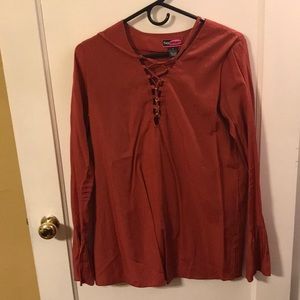 Long sleeve, lace up , silk top.